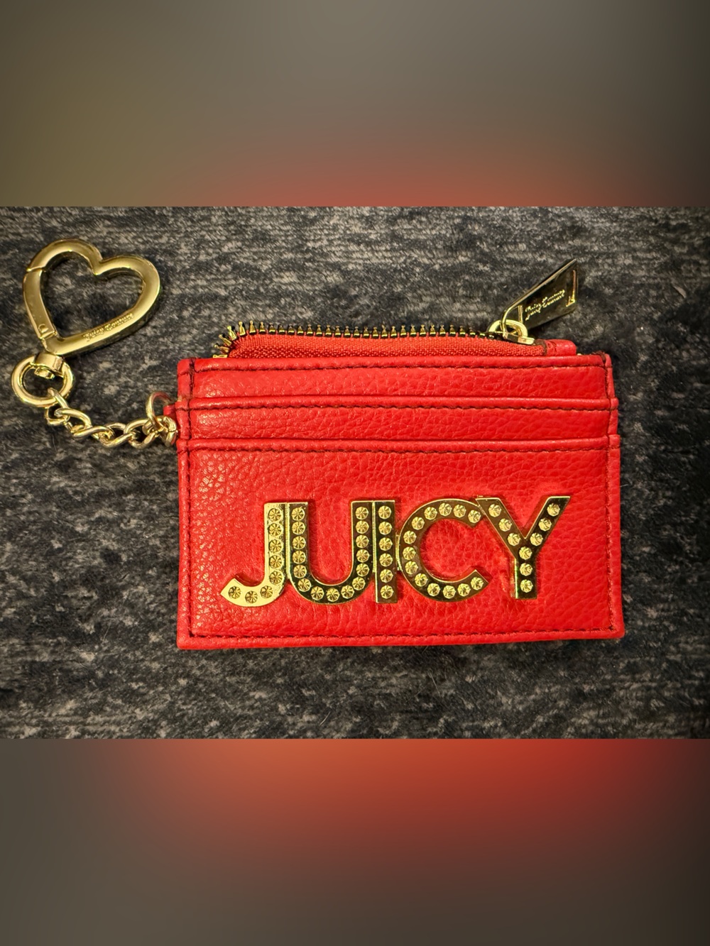 Juicy Couture Red and Gold Card Holder Wallet Keychain